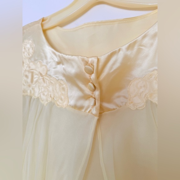 VTG 60s Womens M Butter Yellow Pegnoir Nightgown Set Sabrina Carpenter Babydoll - Picture 6 of 16